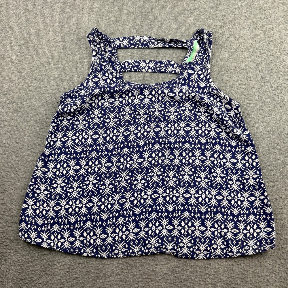 Decree Women's S Blue White Geometric Print Strappy Back Sleeveless Tank Top‎
